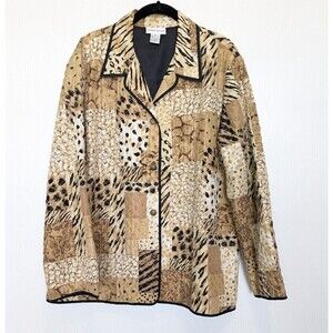 Alfred Dunner Womens Silk Animal Print Quilted Jacket Size 16